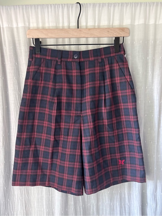 Tail Pants - Vintage 90s Tail Plaid Shorts in Navy and Burgundy